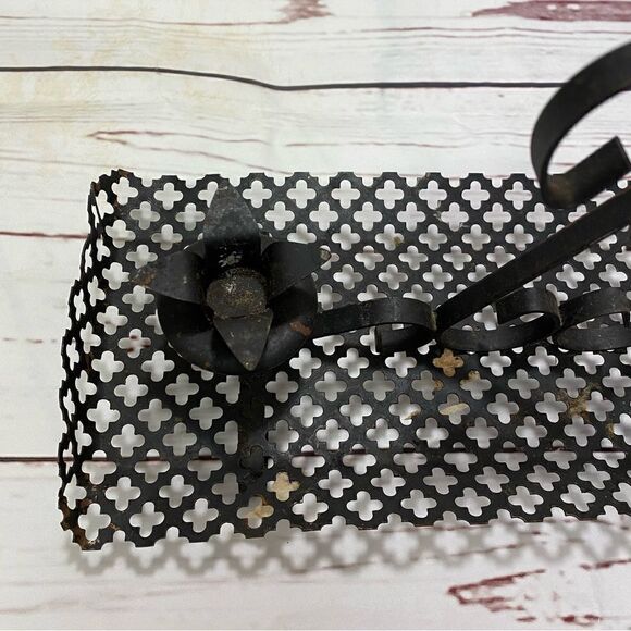 Mid Century Black Perforated Metal Shelf and Matching Candlestand - Picture 5 of 10